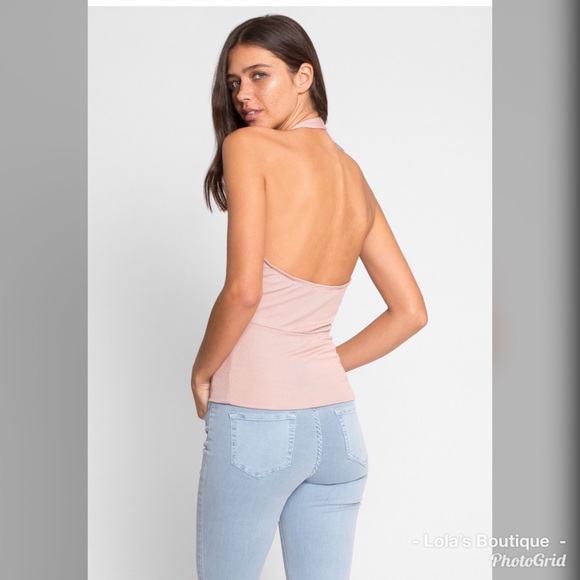 Light Pink Ribbed Halter Top - Picture 3 of 5